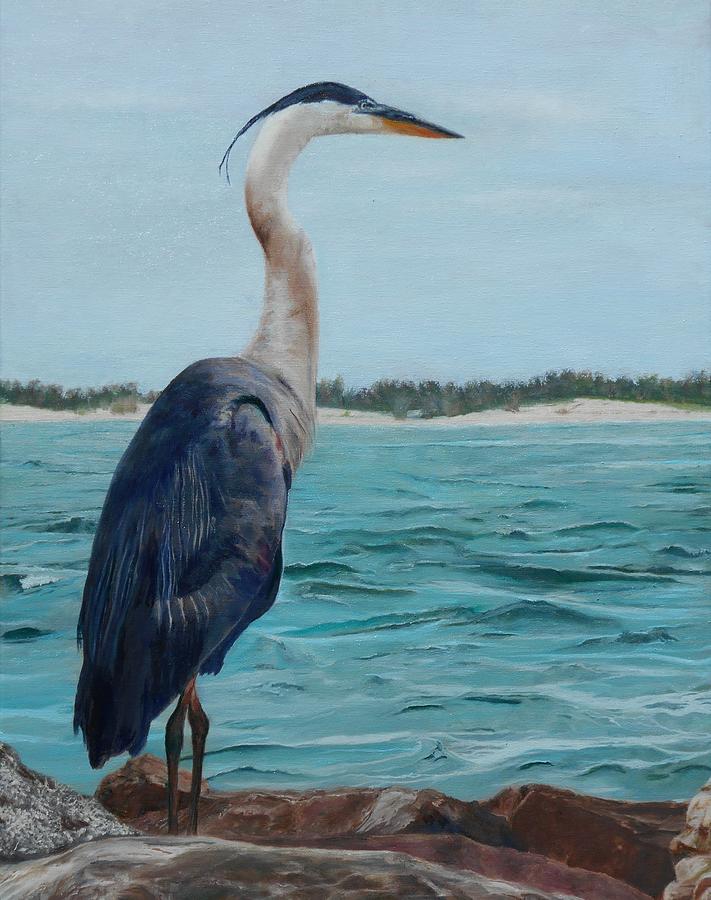 Blue Heron on the Rocks Painting by Trevor Mink