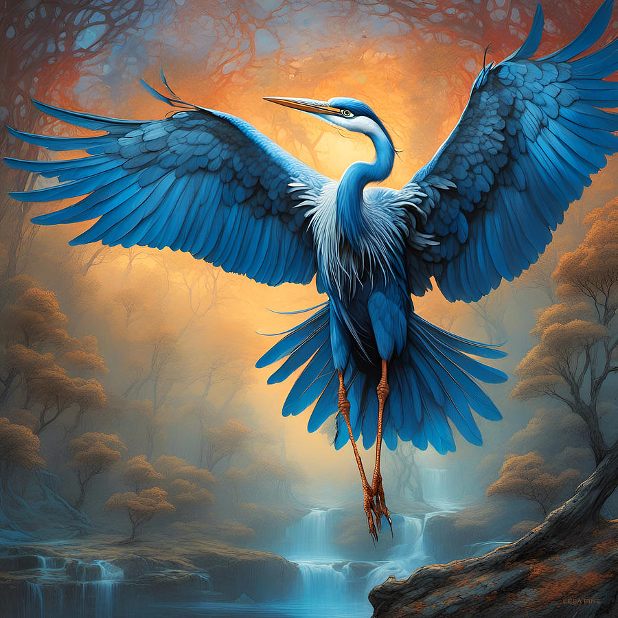 Blue Heron Pirouette Mixed Media by Lesa Fine