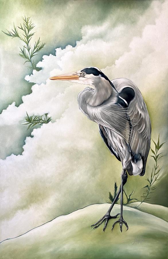 Blue heron Painting by Sabrina Motta