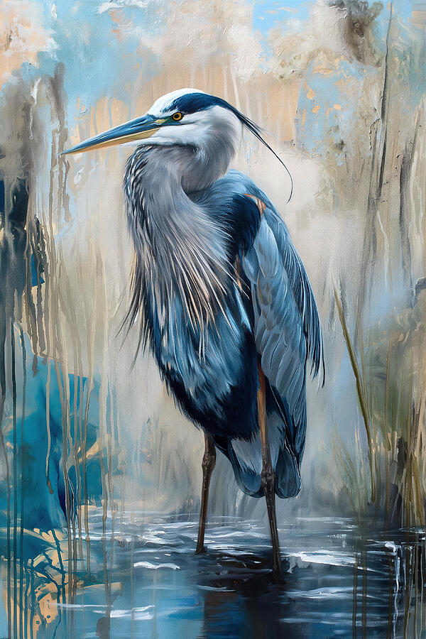 Heron Digital Art - Blue Heron Swamped by Athena Mckinzie