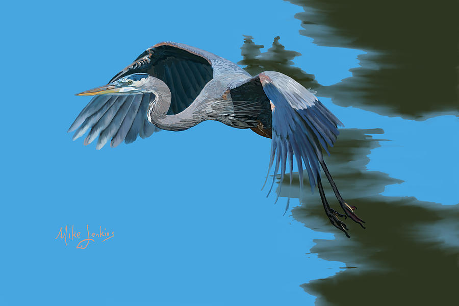 Blue Heron Taking Flight Digital Art by Mike Jenkins