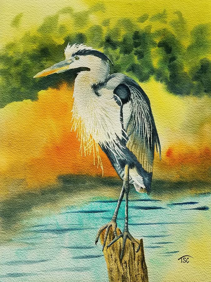 Blue Heron Painting by Tammy Crawford