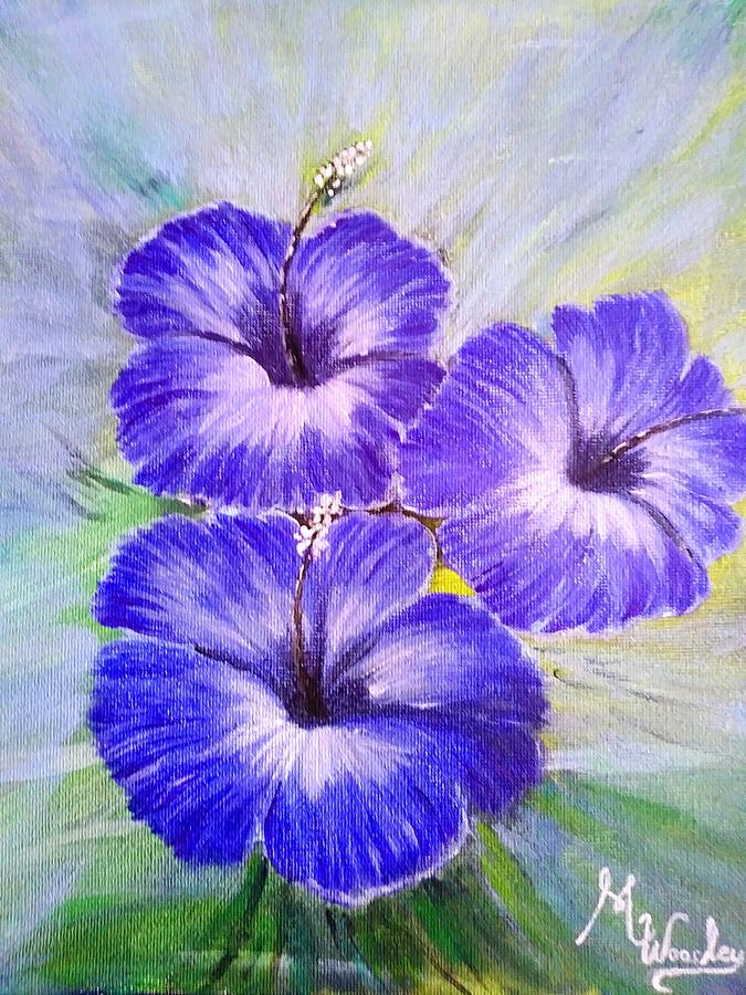 Blue Hibiscus Flower Blooms Painting By Ann Woosley