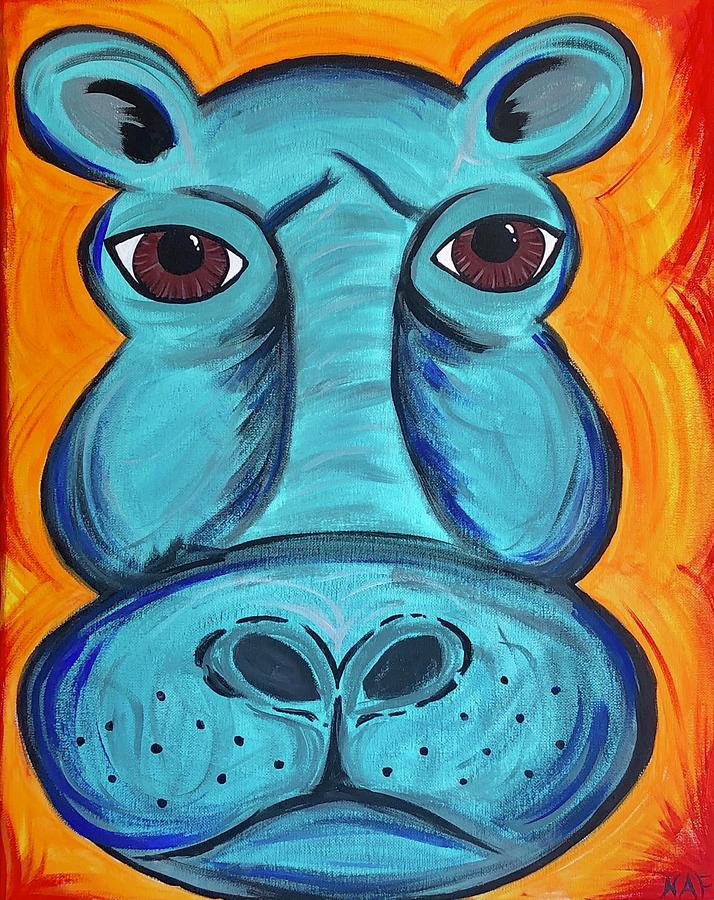 Blue Hippo Painting by Nicole Fulwiler - Fine Art America