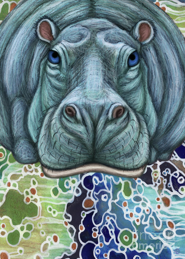 Blue Hippopotamus Abstract Painting by Amy E Fraser