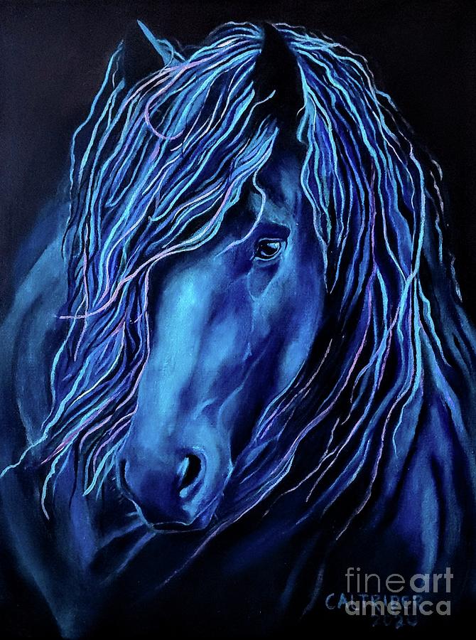 Blue Horse Painting by Alison Caltrider