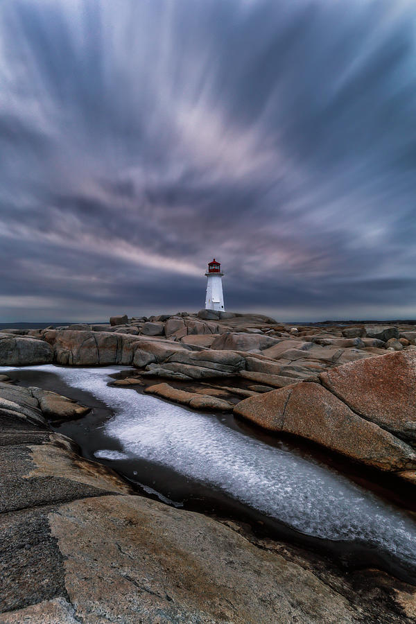Blue hour and ice at Peggys Cove Photograph by Murray Rudd