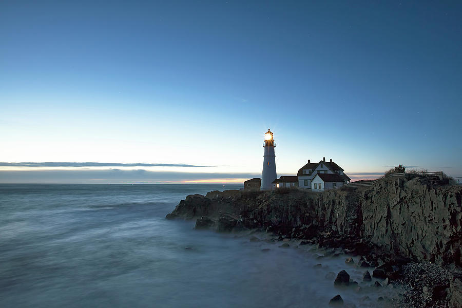 Blue Hour at Portland Head Photograph by Eric Gendron