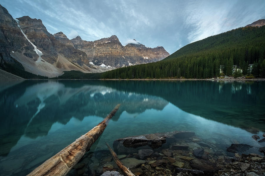 Banff National Park Photograph - Blue Hour Lake Moraine in Banff National Park Alberta, Canada by Yves Gagnon