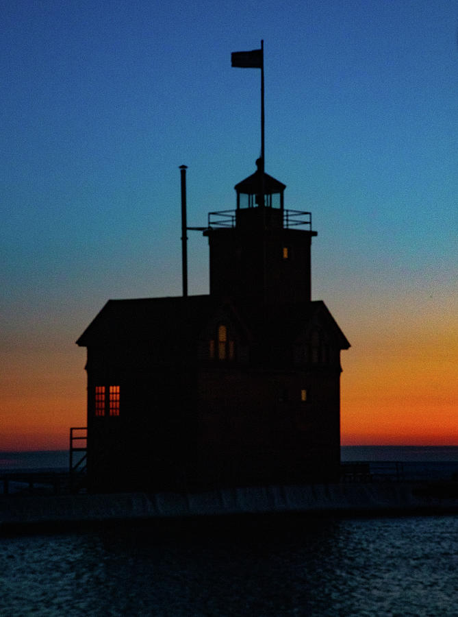 Blue hour of Holland Michigan Lighthouse Photograph by Eldon McGraw