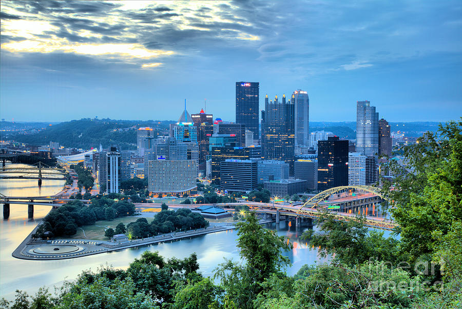 Blue Hour Over The Pittsburgh Skyline Photograph by Adam Jewell