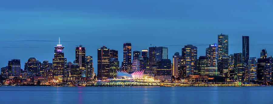 Skyscraper Photograph - Blue Hour Vancouver Panoramic by Pierre Leclerc Photography