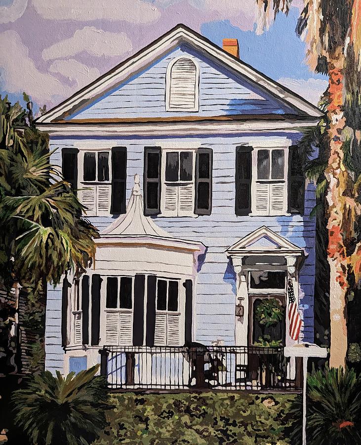 Blue House in Beaufort Painting by Joanna Smith