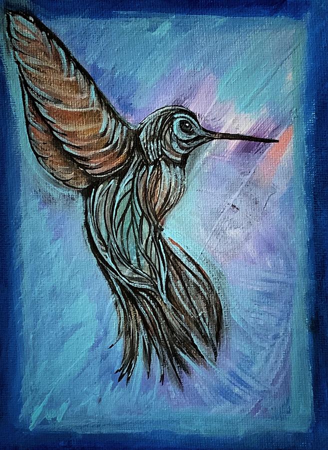 Hummingbird Painting - Blue Hummingbird in Flight by Sarah Rose