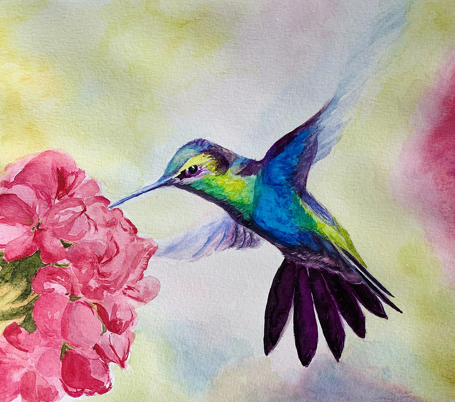 Blue Hummingbird Painting by Tracy Hutchinson