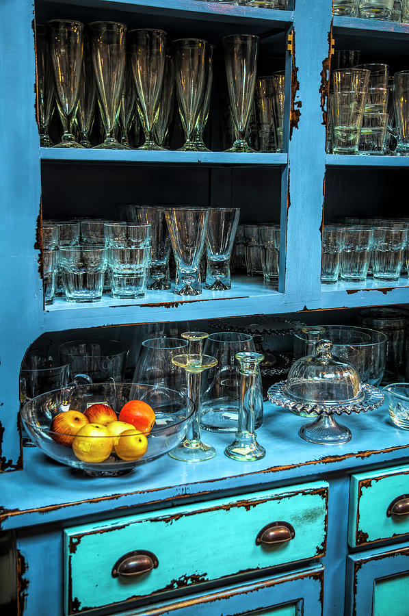 Blue Hutch With Apples Photograph by Ginger Stein
