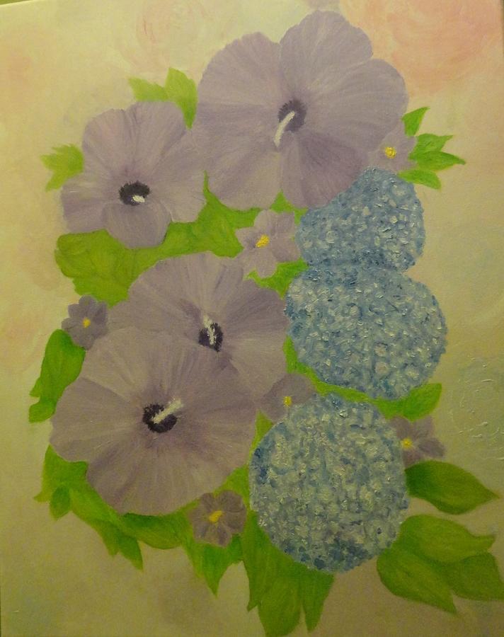 Rose of Sharon and Hydrangea  Painting by Rosie Foshee