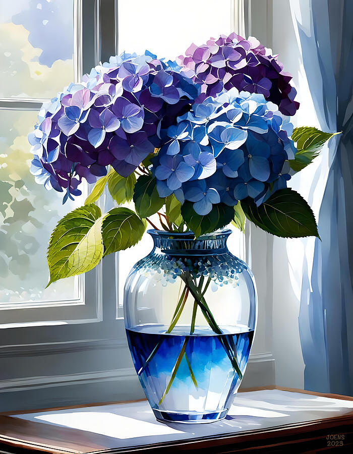 Vase Digital Art - Blue Hydrangea by Greg Joens