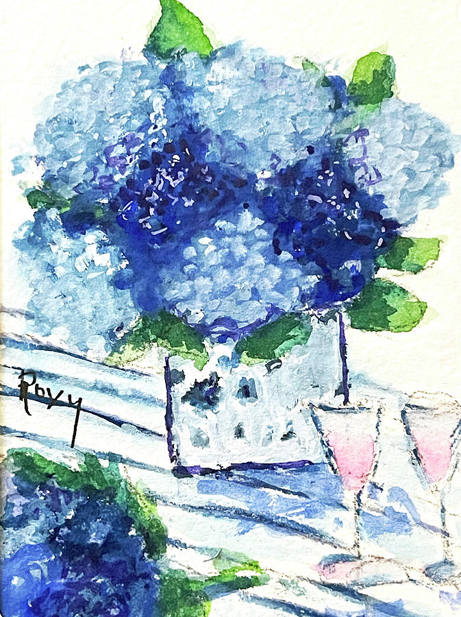 Blue Hydrangeas Painting by Roxy Rich