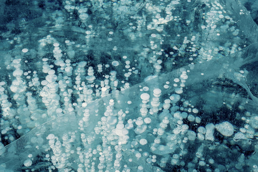 Blue ice and frozen bubbles on Baikal Photograph by Mikhail Kokhanchikov