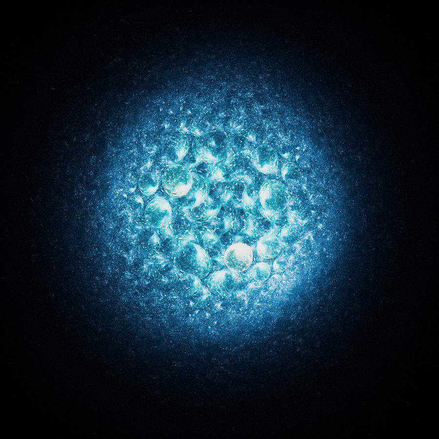 Blue illuminated molecule - abstract digital art Photograph by Baac3nes