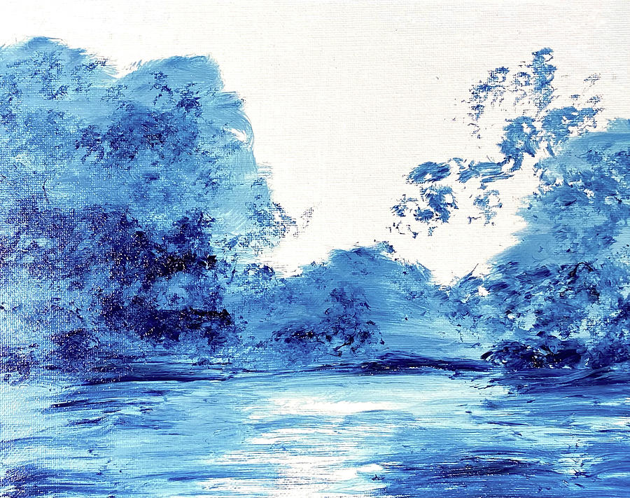 Blue Impressionistic Landscape Painting by Masha Batkova