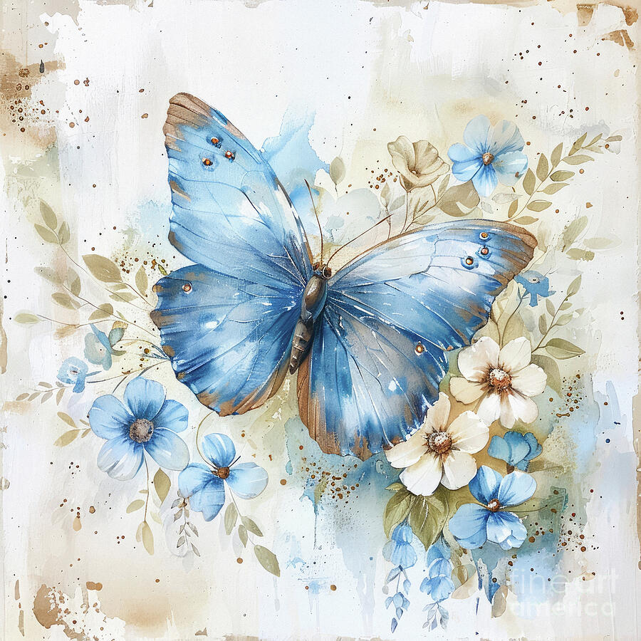 Blue Indigo Butterfly Painting by Tina LeCour