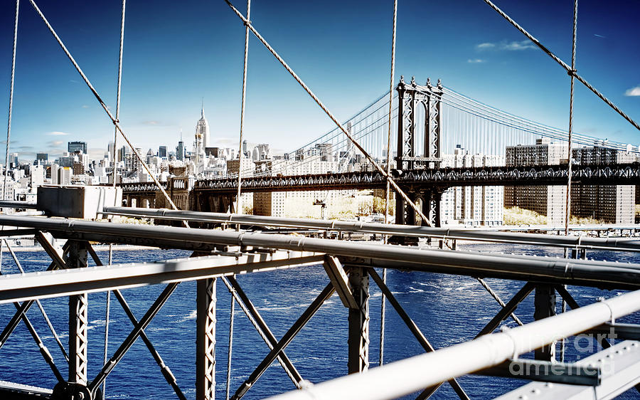 Blue Infrared New York City Bridges Photograph by John Rizzuto