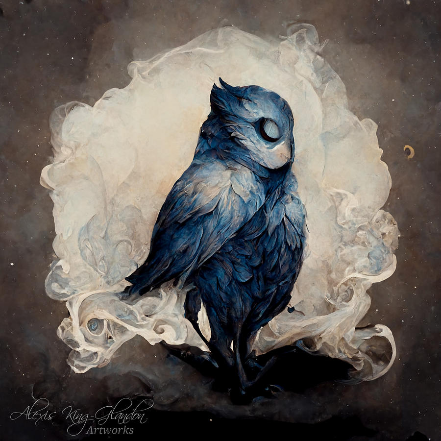Blue Ink Owl 2 Digital Art by Alexis King-Glandon