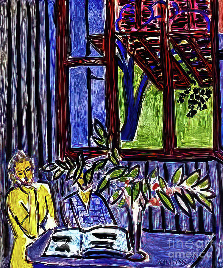 Blue Interior With Two Girls by Henri Matisse 1947 Painting by Henri Matisse