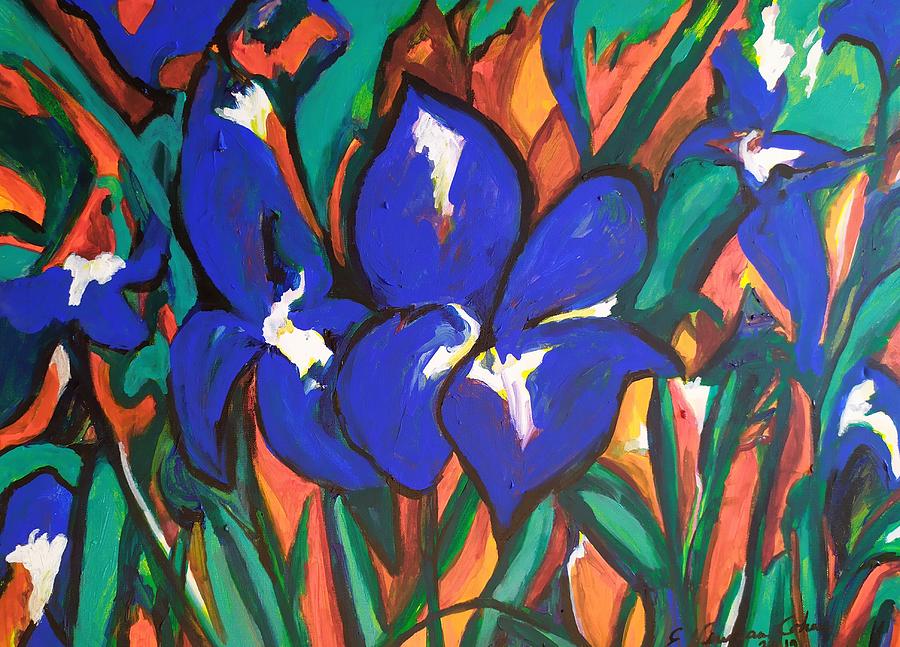 Blue Iris Dance Painting by Esther Newman-Cohen