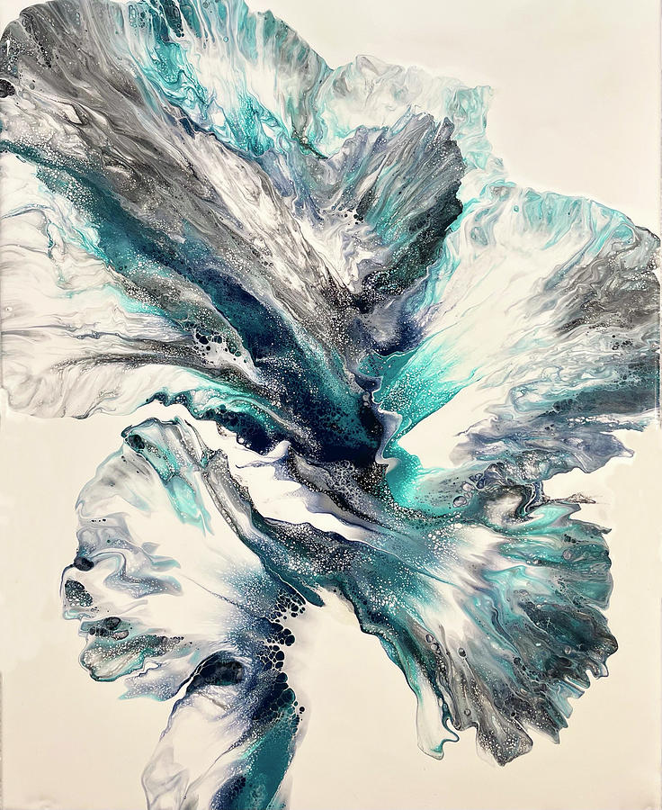 Blue Iris Painting by Meta Pours Fluid Art - Pixels