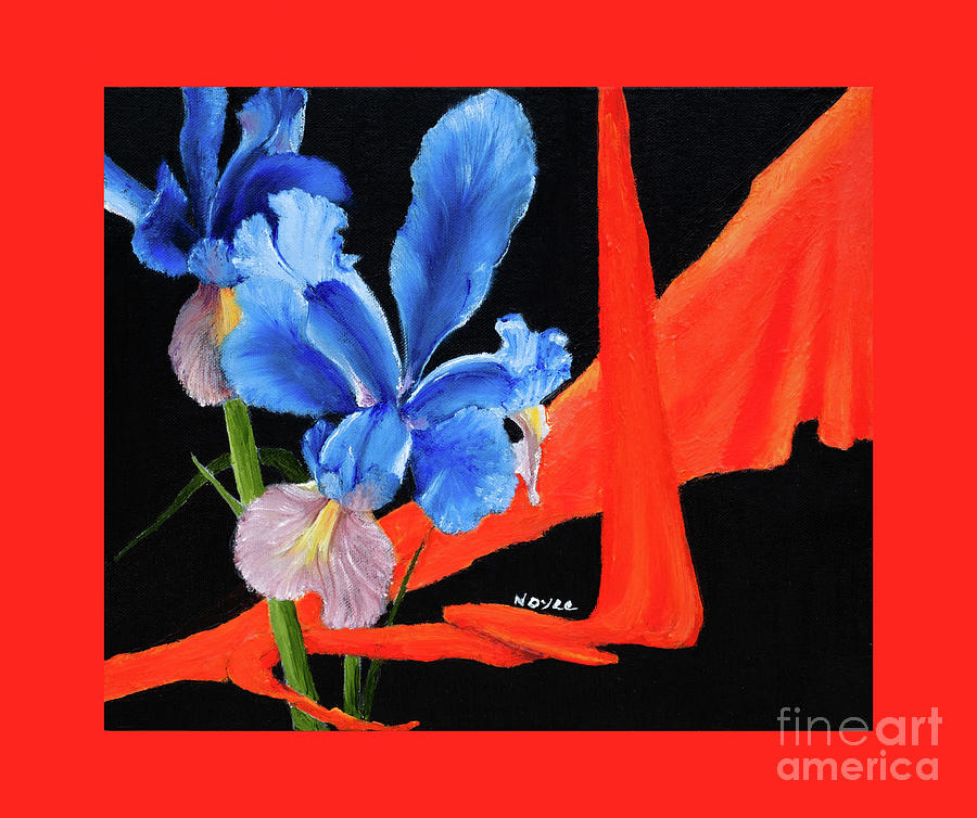 Blue Iris Orange Scarf Painting by Beryl Noyce