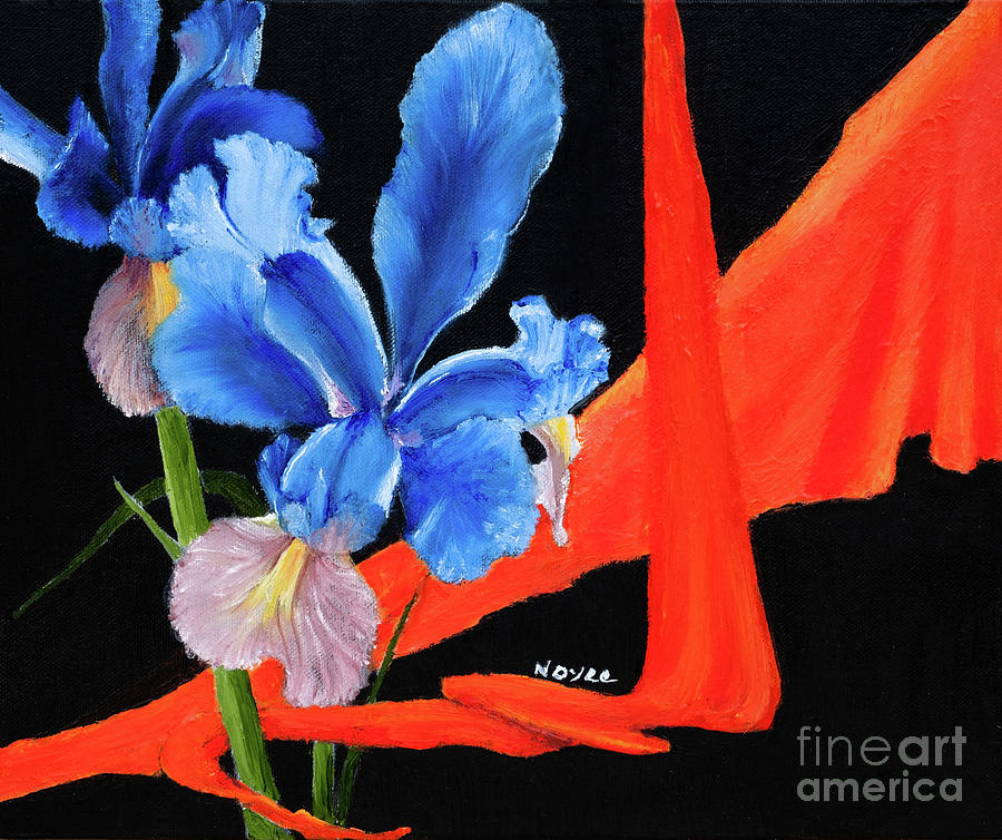 Blue Iris Orange Scarf Painting by BerylNoyce