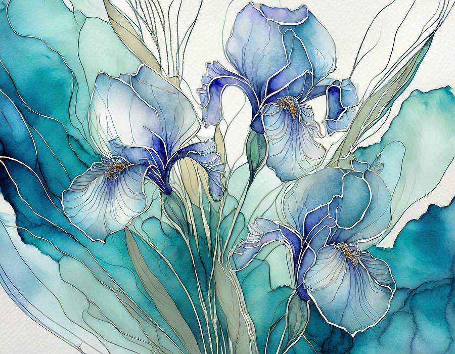 Blue Irises Abstract Mixed Media by Susan Rydberg