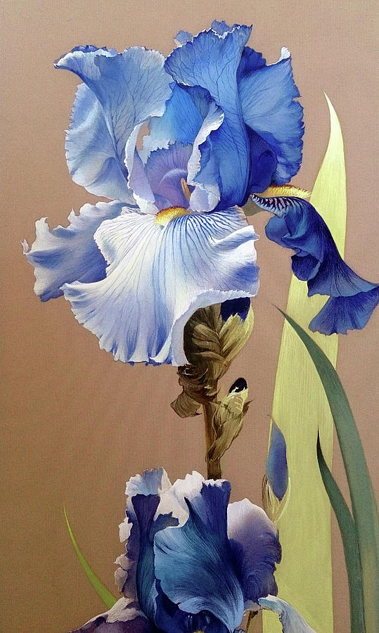 Blue Irises Fragment Painting by Alina Oseeva