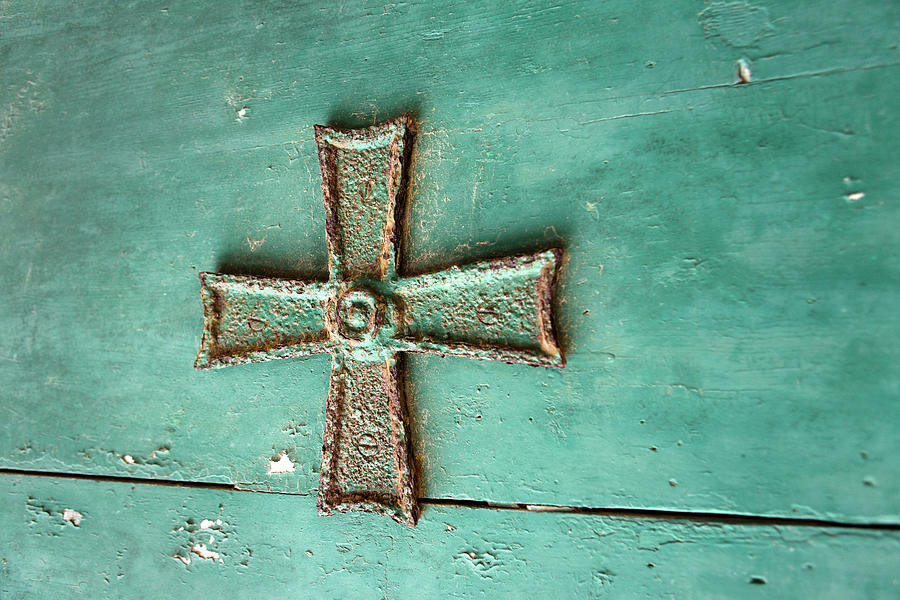 Blue Iron Cross on Wood Photograph by Iris Richardson