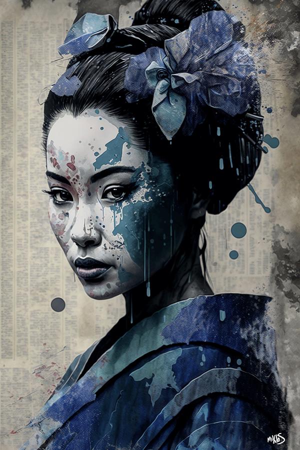 Blue Japanese Geisha Wall Art Traditional Asian Art Digital Art by Tim ...