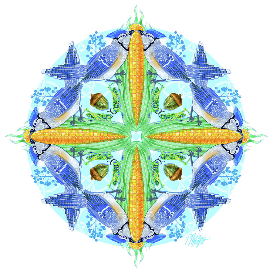 Blue Jay Digital Art - Blue Jay Diet Nature Mandala by Tim Phelps