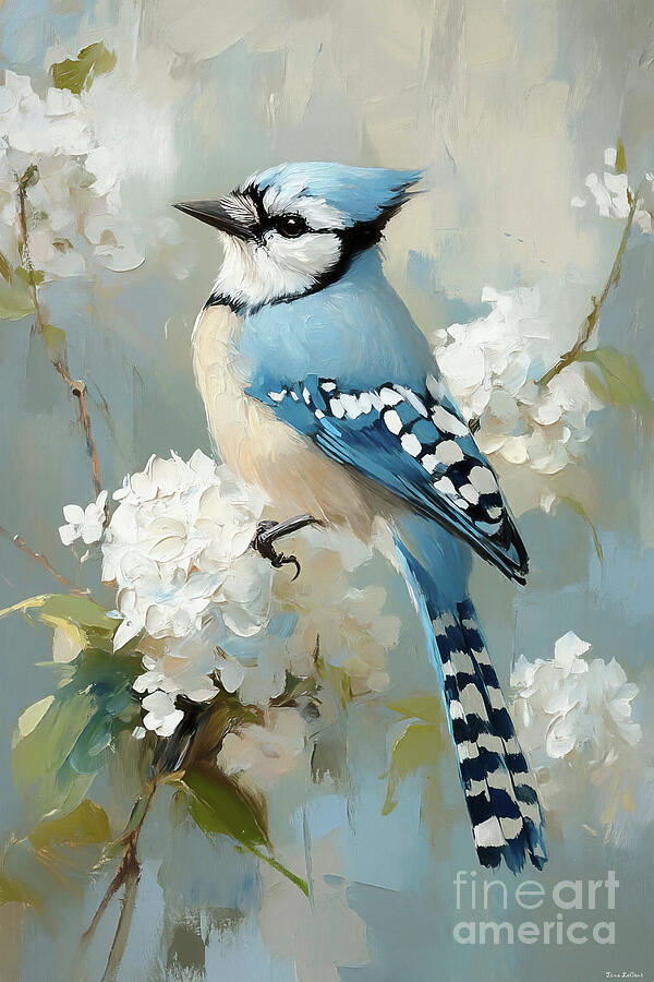 Blue Jay In The Hydrangea Painting by Tina LeCour Blue Jay In The Hydrangea Painting by Tina LeCour
