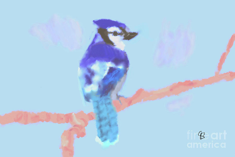 Blue Jay on Branch Digital Art by Arlene Babad