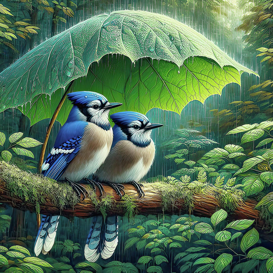Blue Jays In The Rain Digital Art by HH Photography of Florida