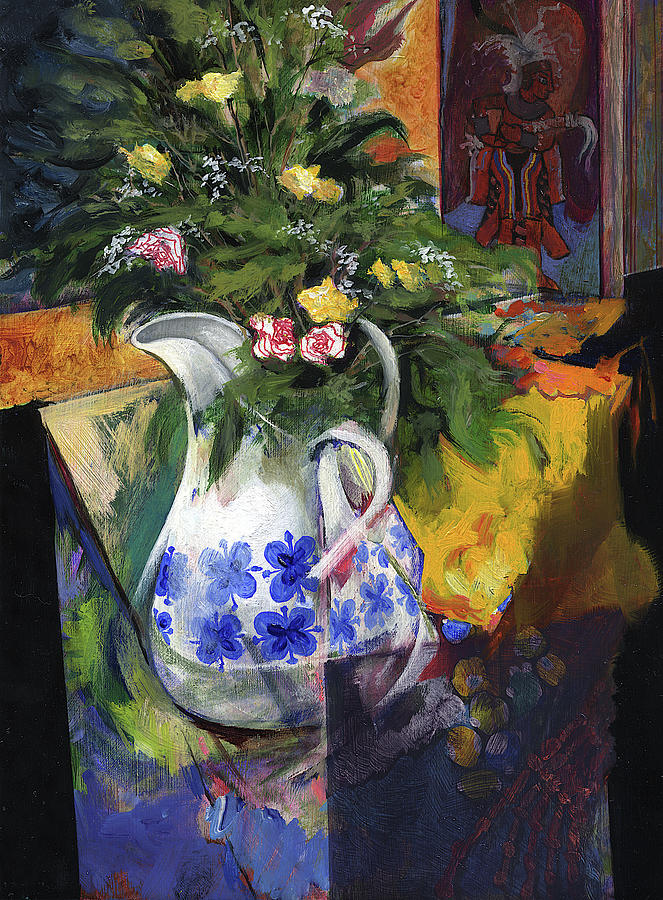 Blue jug with Flowers Painting by Harry Robertson