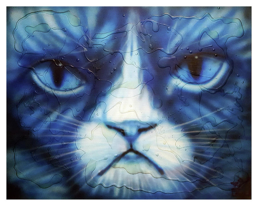 Blue Kitty Painting by Rodney D Butler