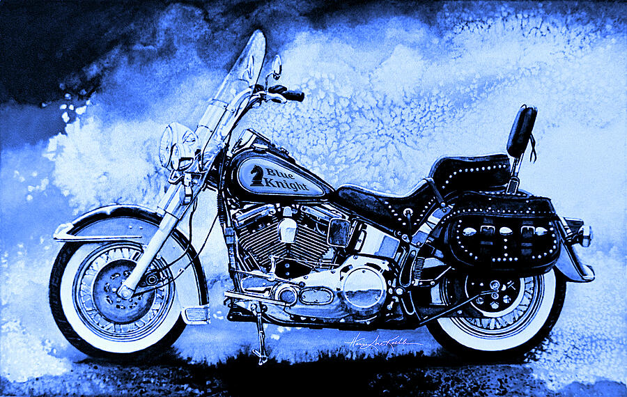 Blue Knight Biker Painting