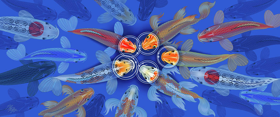 Blue Koi Pond Digital Art by Tim Phelps