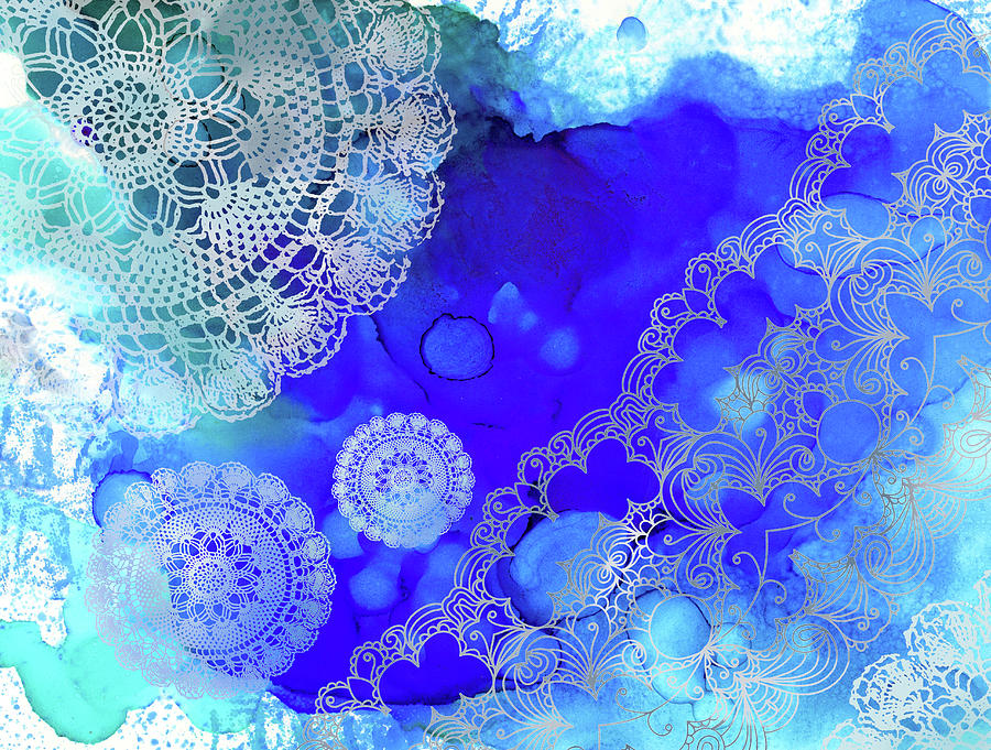 Blue Lace Abstract 58 Mixed Media by Lucie Dumas