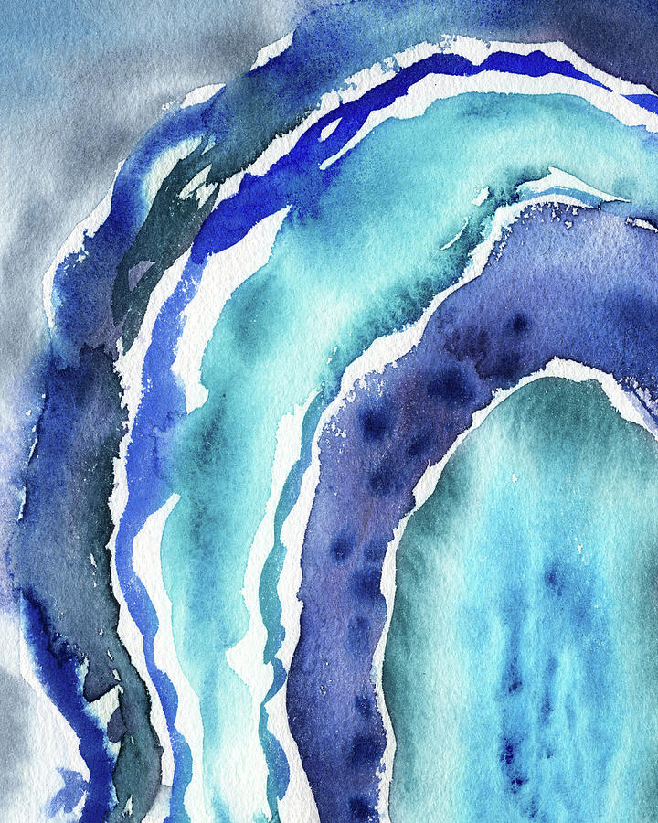 Blue Lagoon Wave Abstract Modern Watercolor Design I Painting by Irina Sztukowski