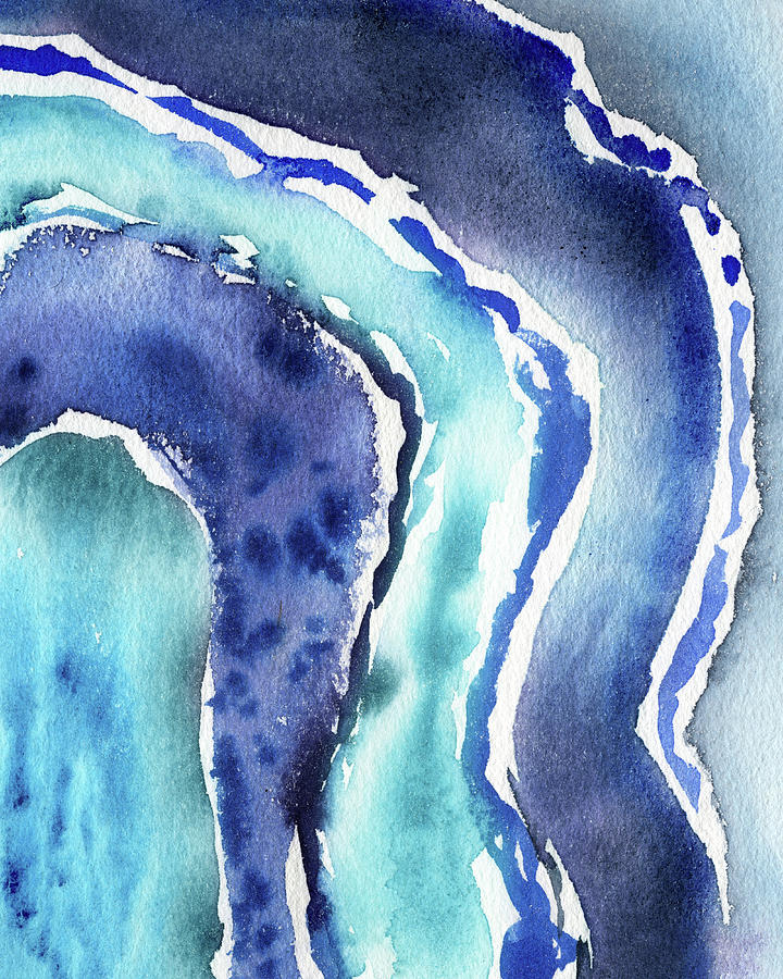 Blue Lagoon Wave Abstract Modern Watercolor Design II Painting by Irina Sztukowski