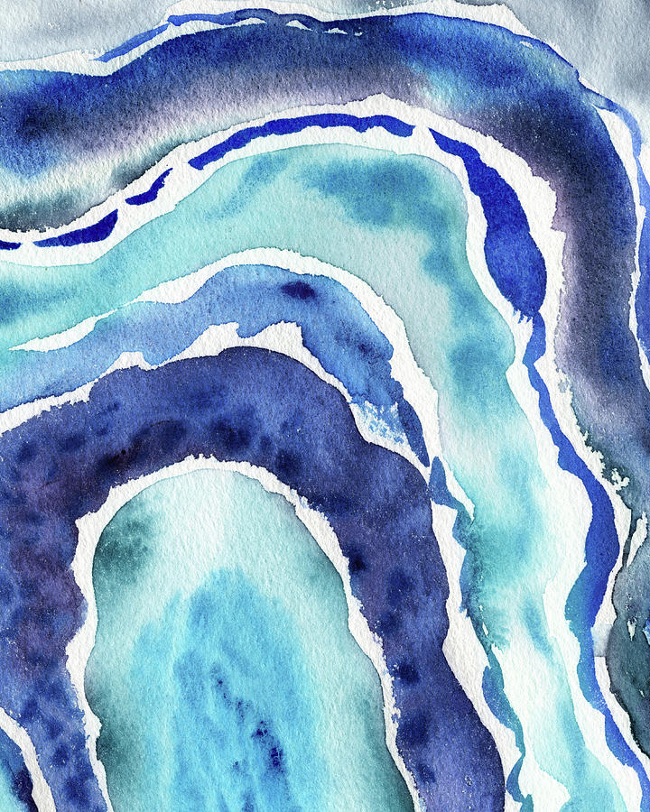 Blue Lagoon Wave Abstract Modern Watercolor Design III Painting by Irina Sztukowski